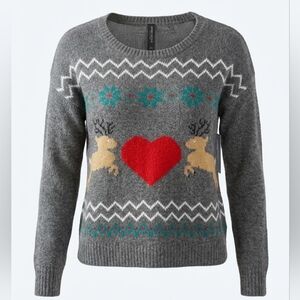 Aeropostale Gray Sweater with Red Heart and Beige Reindeer